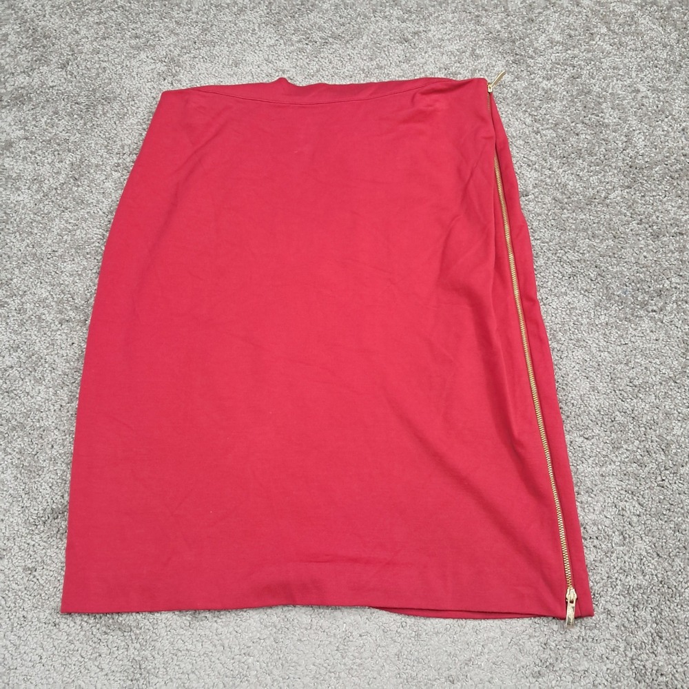 Chicos Red Side‎ Zip Pencil Skirt Womens Size 1 Ponte Knit Gold Zipper Stretch